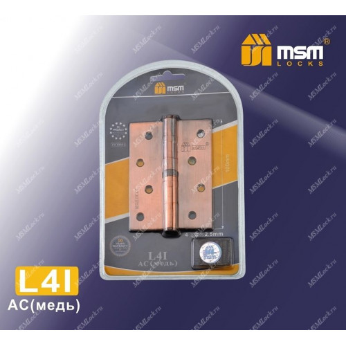 Петля MSM съемная 100 мм без колпачка ЛЕВАЯ (L4I) В блистере Медь (AC)