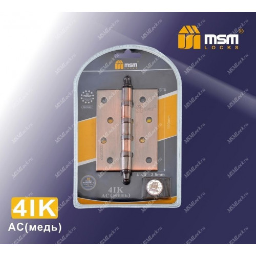 Петля MSM универсальная 100 мм с колпачком (4IK) В блистере Медь (AC)
