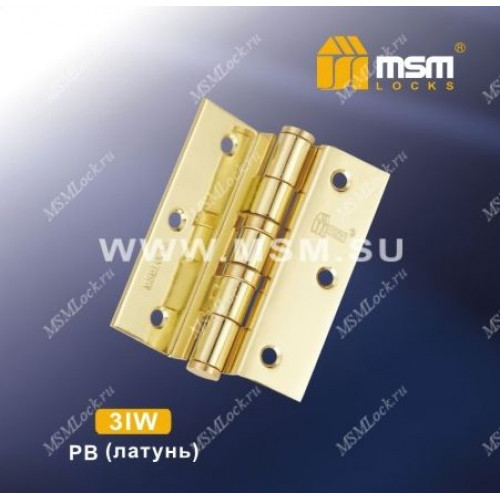 Петля MSM универсальная 88 мм без колпачка (4IW) для полунакладных дверей Полированная латунь (PB)