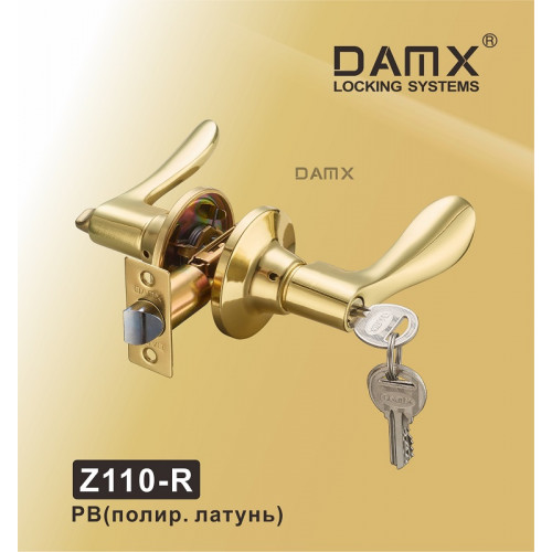 Ручка DAMX защелка (фалевая) Z110 Полированная латунь (PB) Входная (R)